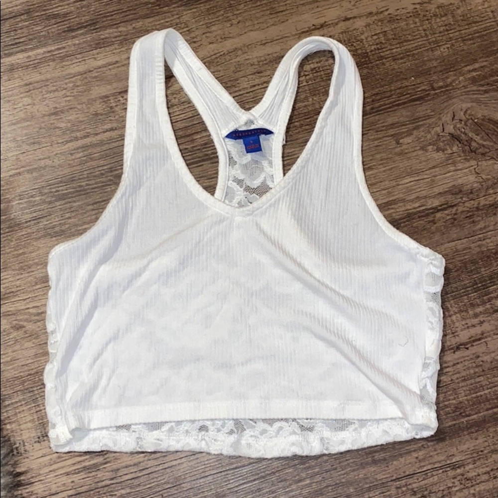 white crop tank top. lace back